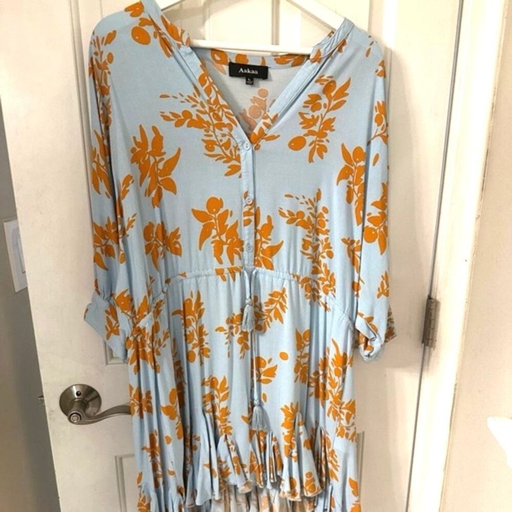 Aakaa‎ Anthropology Blue and Orange Floral Tunic Dress Large